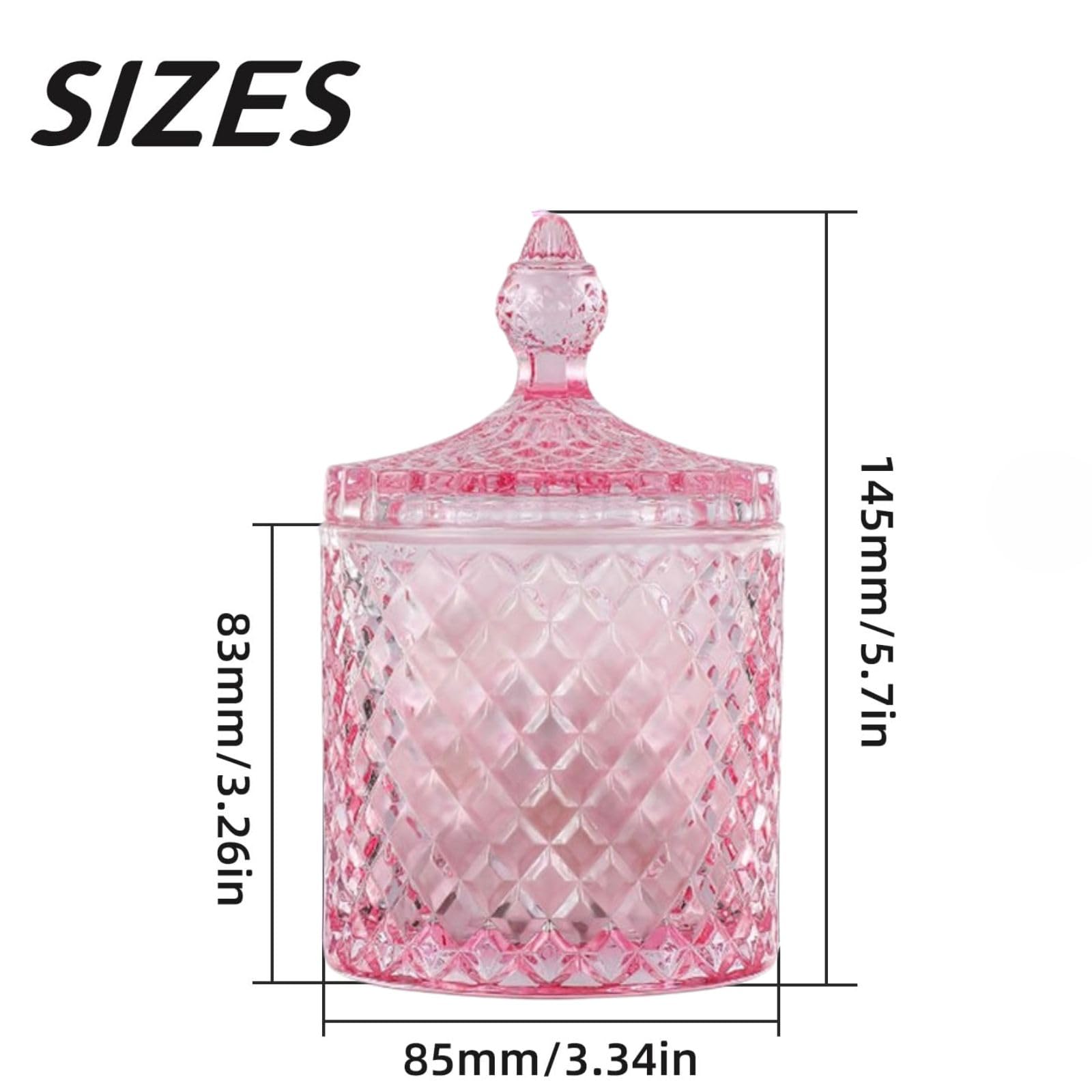 Saim Barattolo di vetro con coperchio, 2 pezzi decorativi per caramelle, 8,6 cm, barattoli per biscotti da buffet, contenitori per alimenti, rosa