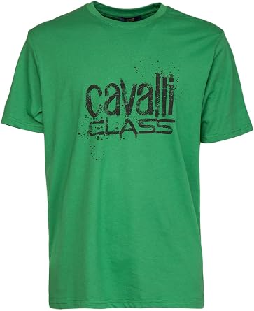 Cavalli Class Brilliant Green Spray Print Signature Fashion T-Shirt -XL for Mens, X-Large