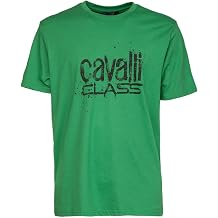 Cavalli Class Brilliant Green Spray Print Signature Fashion T-Shirt -XL for Mens, X-Large