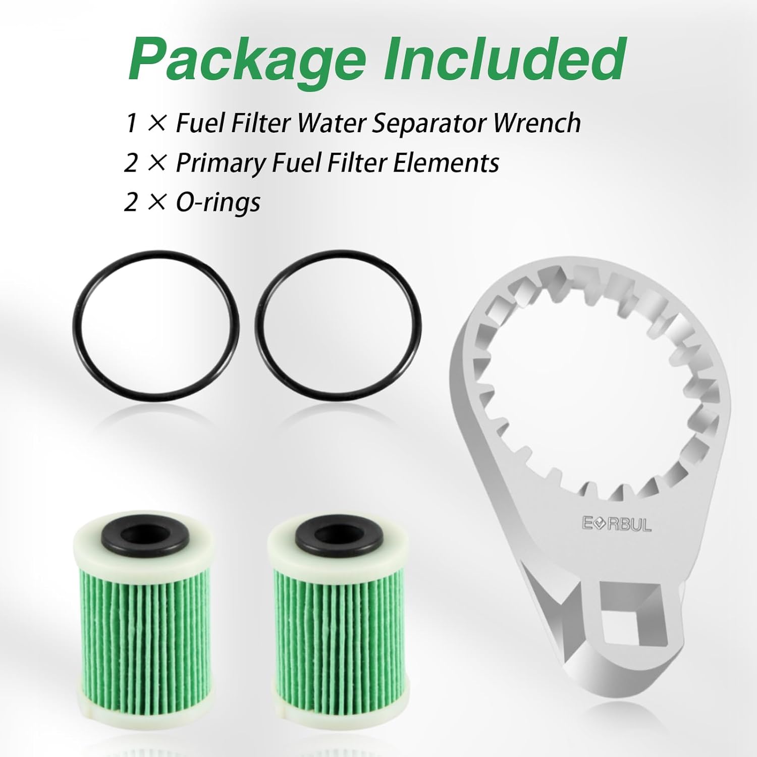 EVRBUL 2 PCS Fuel Filter Elements with O-rings and Wrench Compatible with Yamaha Outboard 4-Strokes VZ150, VZ175, VZ200, F150, F200, F225, VF200, VF225, VF250 2006 to Current Replace#: 6P3-WS24A-01-00