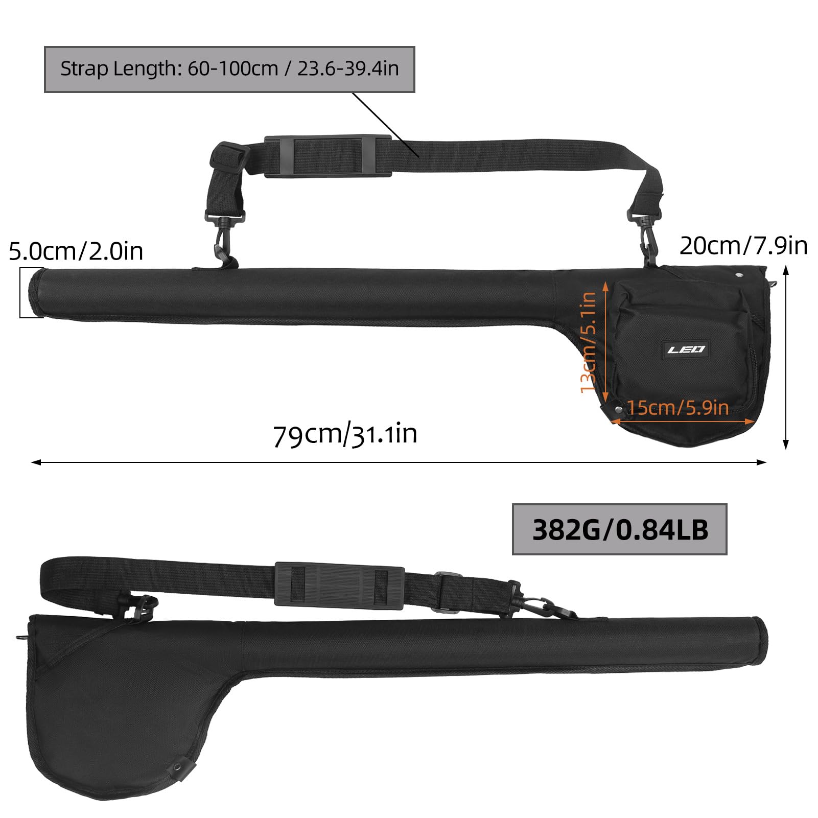 Lixada 31.1 Inch Fishing Rod Case - Portable Pole Storage Tube - Fly Fishing Bag