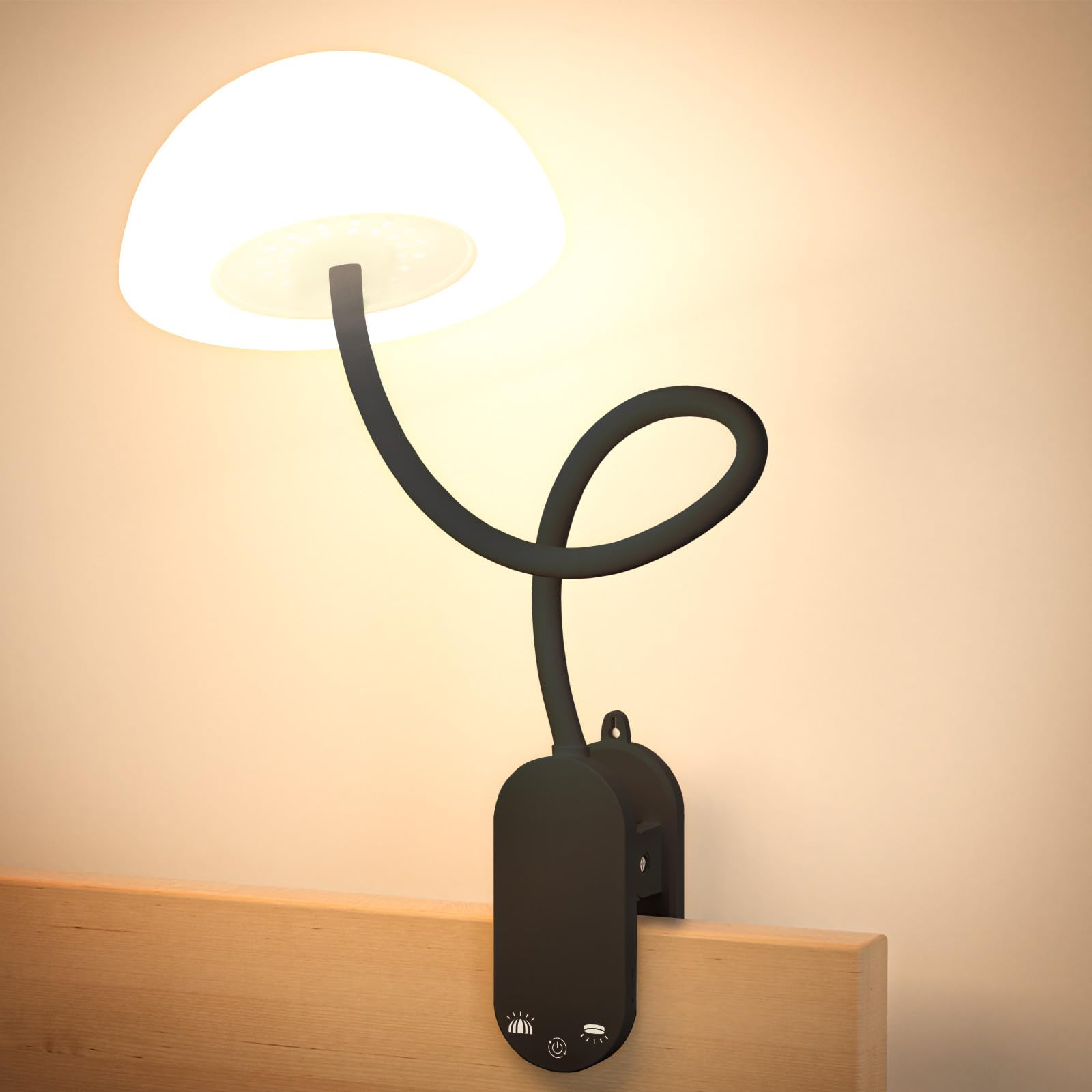 Lámpara inalámbrica con clip, lámpara de escritorio con control táctil con modo ambiente RGB y 3000 K a 6000 K, luz de lectura de libros regulable recargable con brazo flexible, abrazadera resistente