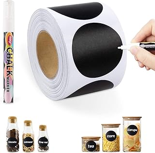 120 Round Chalkboard Labels with marker, Pantry and Storage Stickers for Jars, Pantry Labels for Jars, Mason, Spice, Glass, Cups, Containers, Canisters, Kitchen, Bathroom, Laundry Room, waterproof