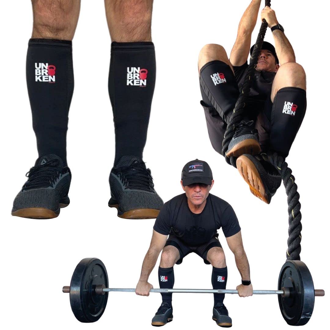 UNBROKENSHOP Cross Fit Shin Guard Calf Compression Sleeve 5mm, Weightlifting, Deadlift, Rope Climb, Box Jumps for Men and Women, A Pair (S/M)