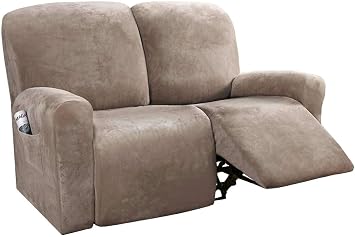 Luxury Velvet Recliner Covers High Stretch Recliner Chair Cover, 6-Piece Soft Reclining Couch Cover Non-Slip Washable Recliner Slipcover for Living Room Color Coffee