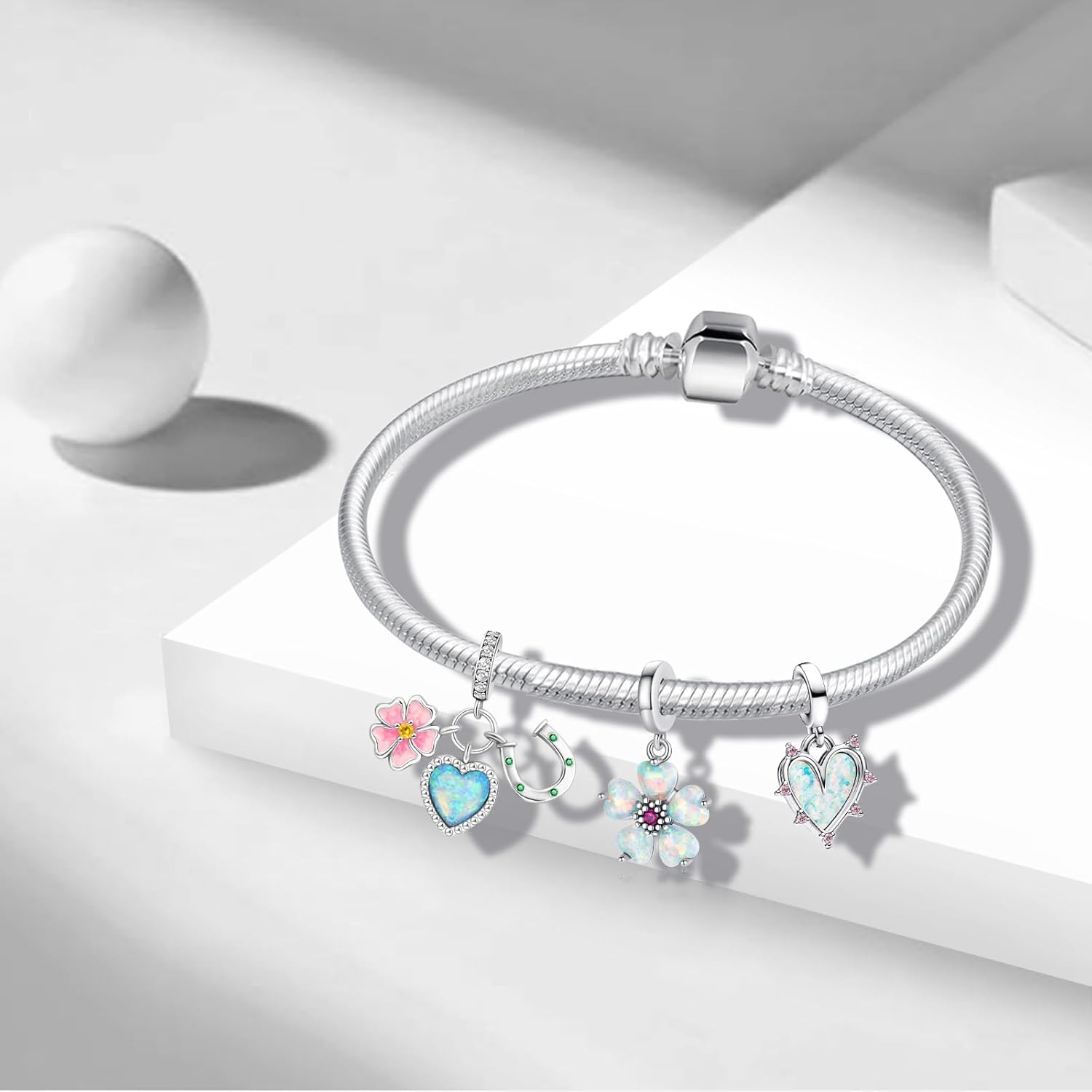 Charms Beads 925 Sterling Silver Animal Leaf Flower Travel Friend Heart Dangle Pendant with 5A Cubic fits for Charms Bracelets for Woman Valentine's Day Mother's Day Christmas Birthday Gift - Image 3