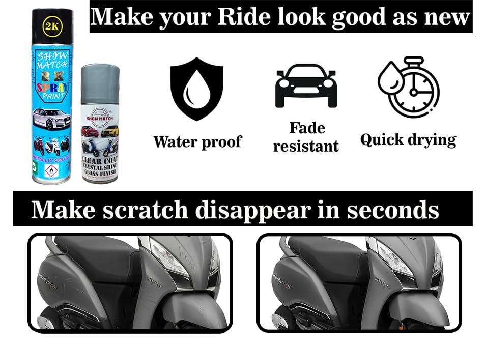 Image of Show Match 2k Scooter Spray Paint + Clear Coat compatible with (TVS Jupiter 125) (Titanuim Grey)