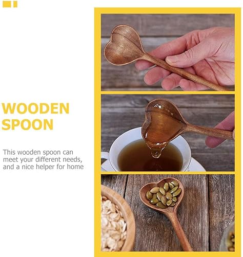 Miniatura 4 de PRETYZOOM Cuchara de madera con forma de corazón, cuchara mezcladora de madera, espátula de corazón de amor, cucharas de servir para cocinar,