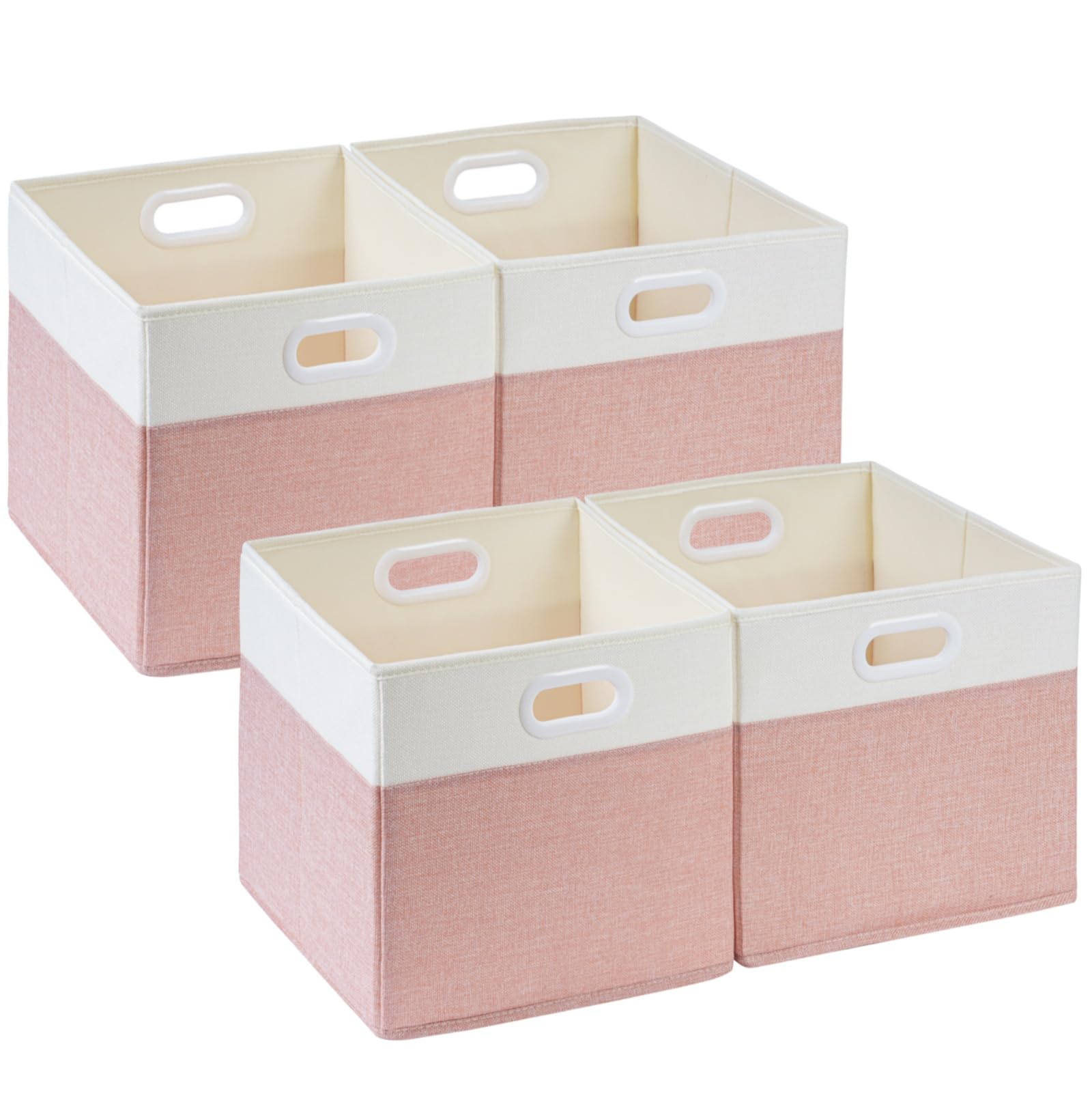 SOCOHOME 33x33x33cm Boxes, Foldable Fabric Cube Storage Boxes for Clothes Shelf Nursery Closet Toys(Pink/White, Set of 4) — image 1