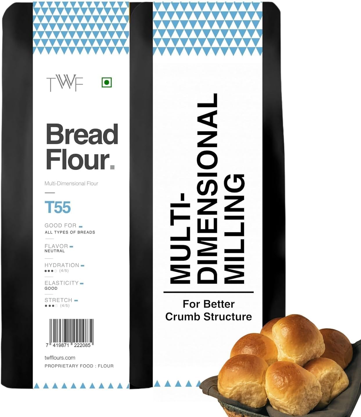 TWF Bread Flour T55 - Premium Unbleached Flour for Breads, Buns & Pizzas | Ideal for Home Baking | Bake Perfect Breads Everytime | 1kg |