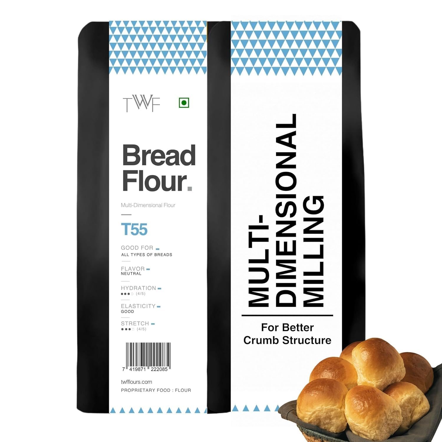 TWF Bread Flour T55 (1kg) - Premium Unbleached All Purpose Flour for Breads, Buns & Pizzas | Ideal for Home Baking | Bake Perfect Breads Everytime