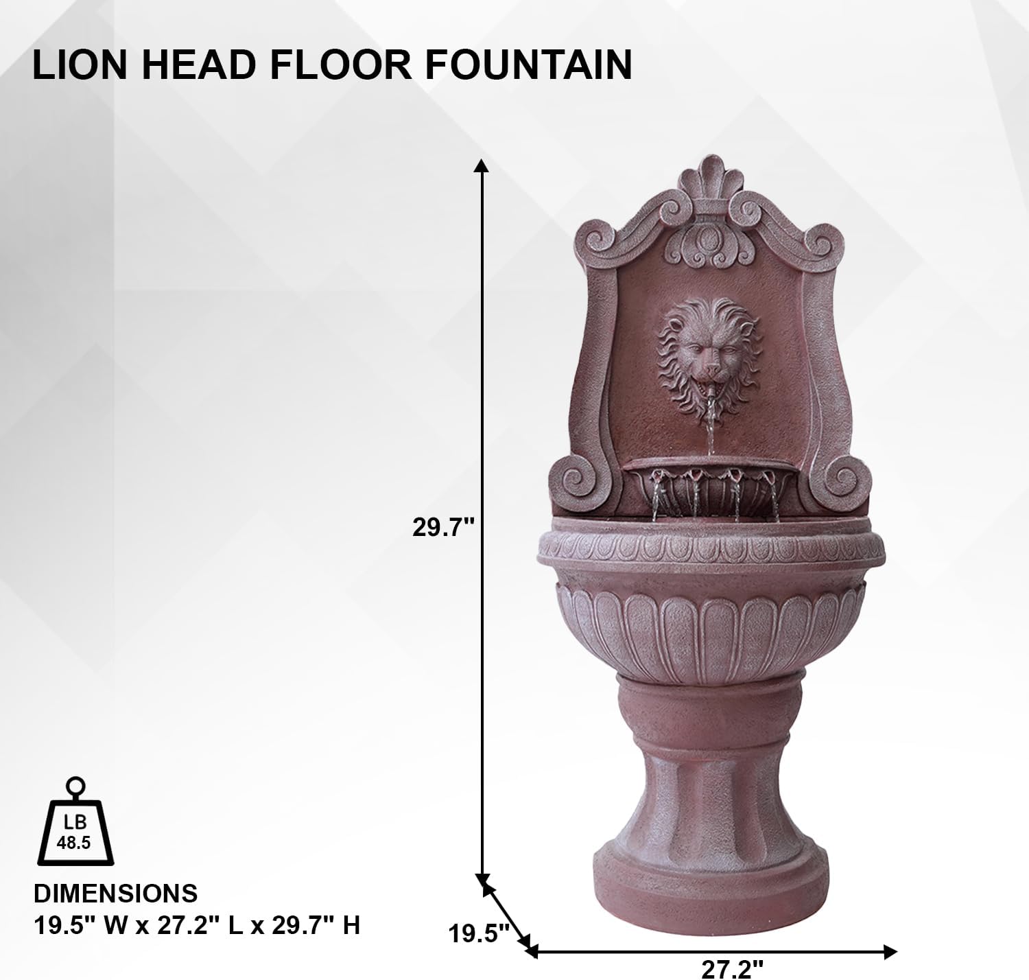 XBrand 52.4" Sandstone Lion Head Floor Fountain