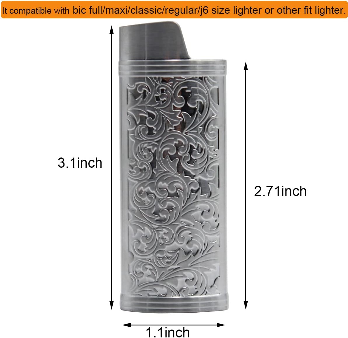 Metal Lighter Case Cover Holder Vintage Floral Stamped for BIC Full Size Lighter J6