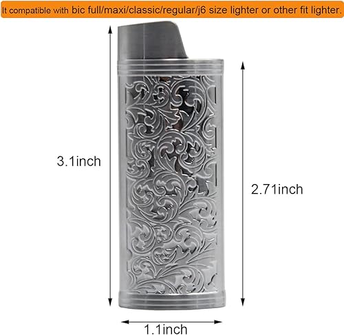 Miniatura 3 de Juego de 4 bolsas de metal con diseño de grabado floral vintage para BIC tamaño completo encendedor J6