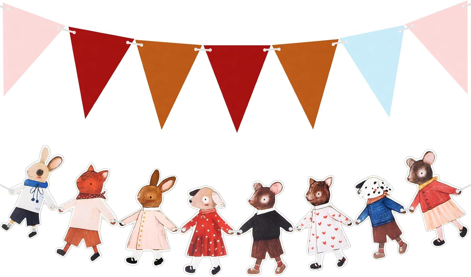 Motiskyy 2 Pcs Animal Paper Garland with Colorful Triangle Banner Flag 10 FT Animal Birthday Party Hanging Banner Garland Decorations for Baby Showers Festive Gatherings Nursery Room Decoration