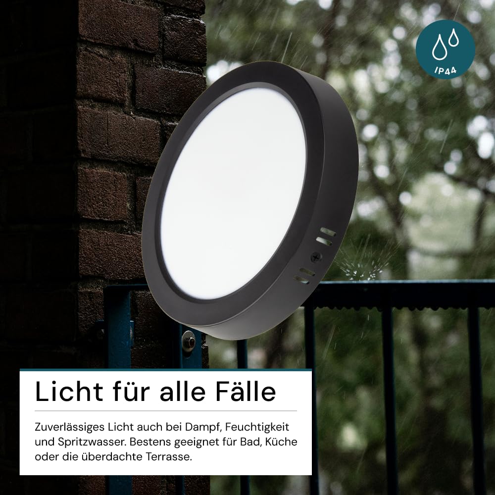 LUXULA LED Aufbauspot flach Schwarz 6 Stück, 24W 2400lm Ø229x34mm, IP44 LED Aufputz, Spot CCT 3000K 4000K 6000K einstellbar, Deckenlampe Aufputz Aufbauleuchte, Spot für Bad, Küche, Flur & Wohnzimmer