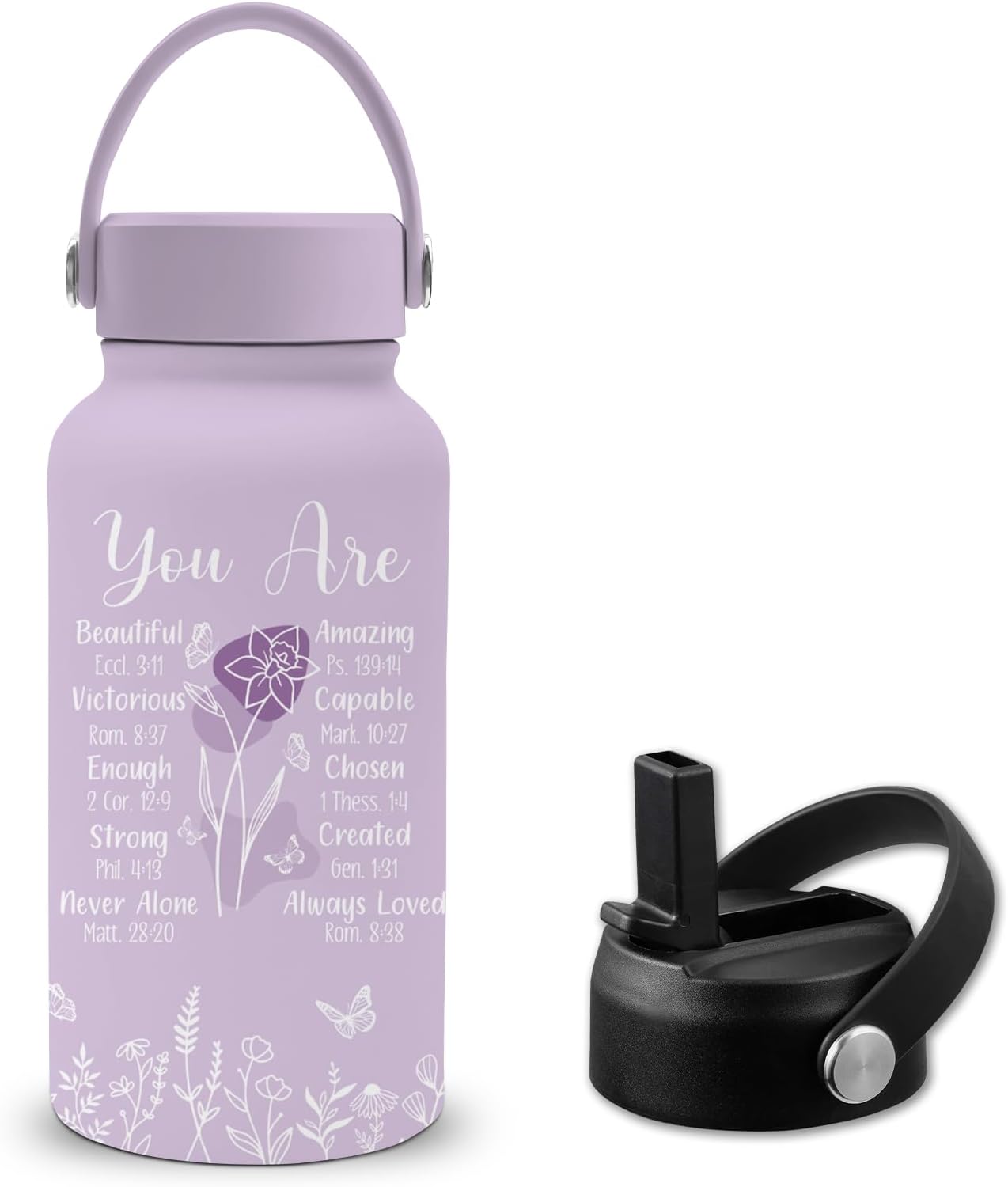 Christian Gifts for Women, 25 oz Stainless Steel Water Bottles with 2 Lids, Inspiration Religious Gifts for Mom Sisters Friends, Purple Cups for Travel Sports Outdoor