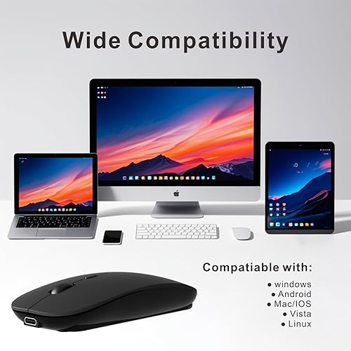Miniatura 3 de HOTDREAM Ratón recargable inalámbrico Bluetooth para MacBook ProAiriPad AiriPad ProportátilTabletiPhonePC, Bluetooth 5.23.0 y 2.4GHz Dual Mode Mouse