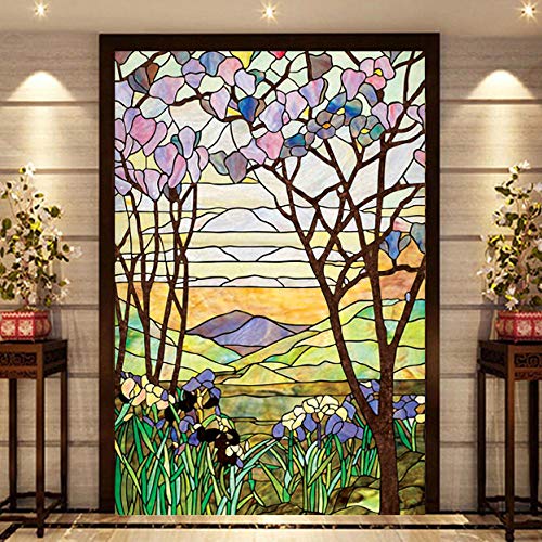 Decorative Frosted Window Film Self Adhesive,Retro Church Stained Glass Window Sticker,Bedroom Living Room Office Privacy Film for Glass Windows,O,40x60cm(16"x24")