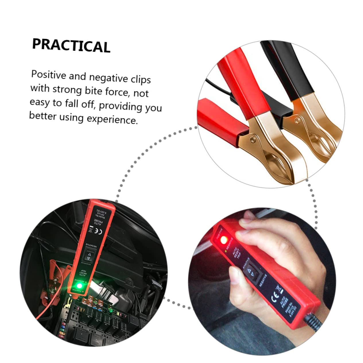 Comprobador de Circuitos Automotriz 6-24v Dc, Clips, Cable 16ft | ABS, Rojo y Negro, Conductividad, Diagnóstico, Enchufes, Sistema Eléctrico, 8A, Bornes Positivo y Negativo