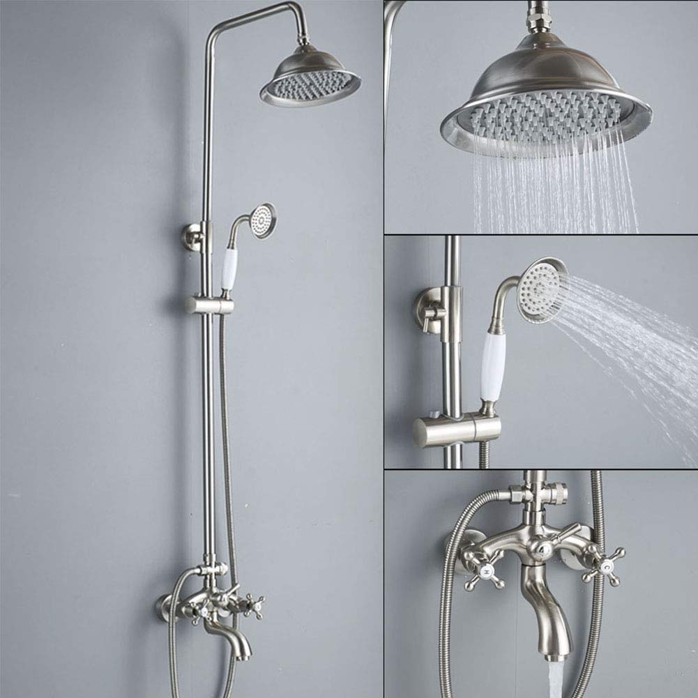 Mitigeur de douche effet pluie en nickel brossé avec douchette murale