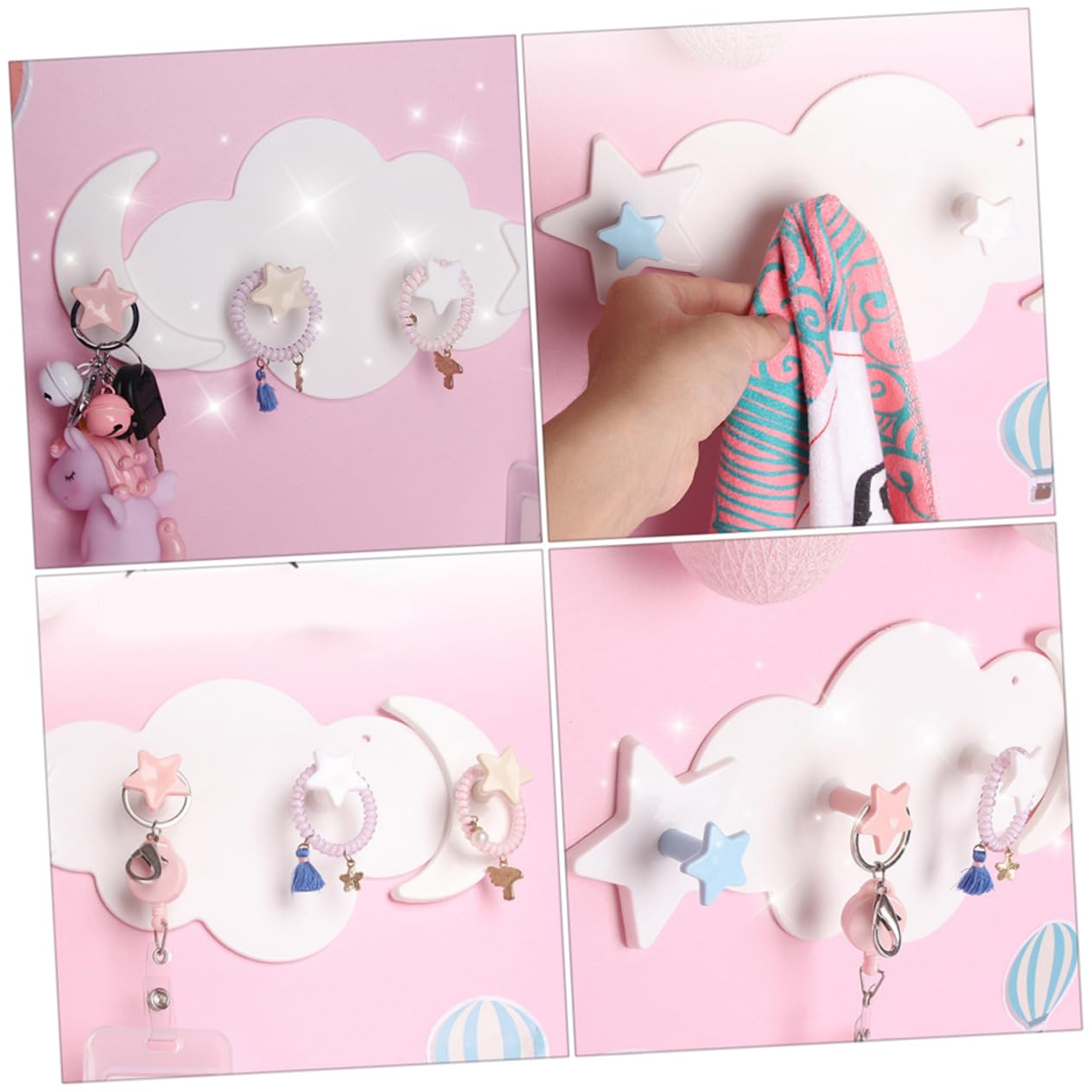 Cabilock 2 Ganci da Parete a Forma di Nuvola, con Ganci, a Forma di Stella, per Appendere Gli Asciugamani, per Bambini