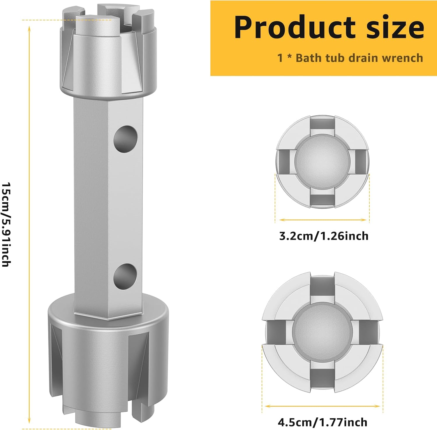 Tub Drain Remover, Solid Aluminum Alloy Plumbers Wrench, Double Sided Design Drain Wrench, Tub Drain Removal Tool for Bathroom Bath Drains (2) (1)