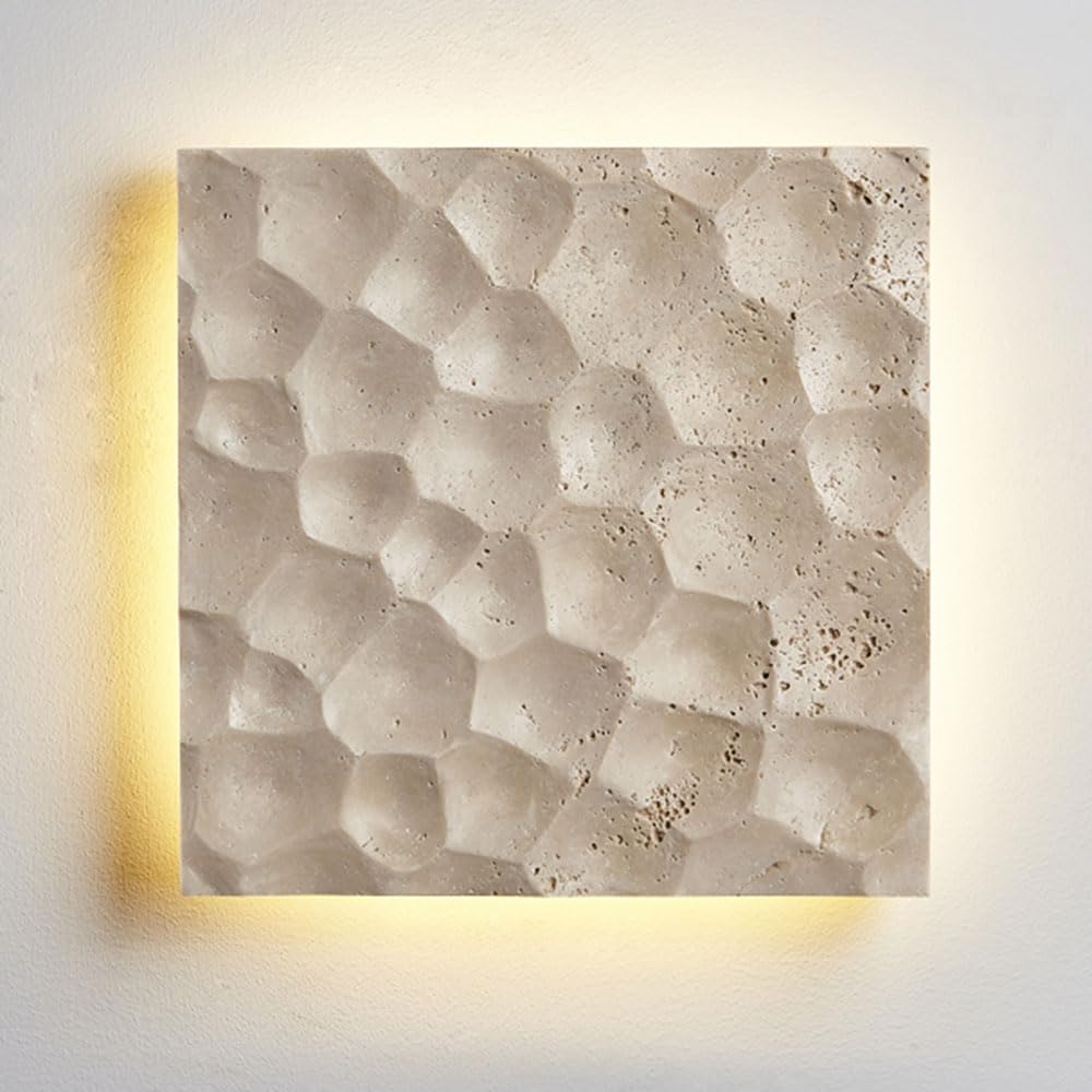 OZBMA Modern Doorway Wall Lighting Fixture Antique Square Yellow Travertine Lamp Bedroom Decorative Sconce Hardwired Sconces Decor Light for Mirror Living Room (LED Bulb Included)