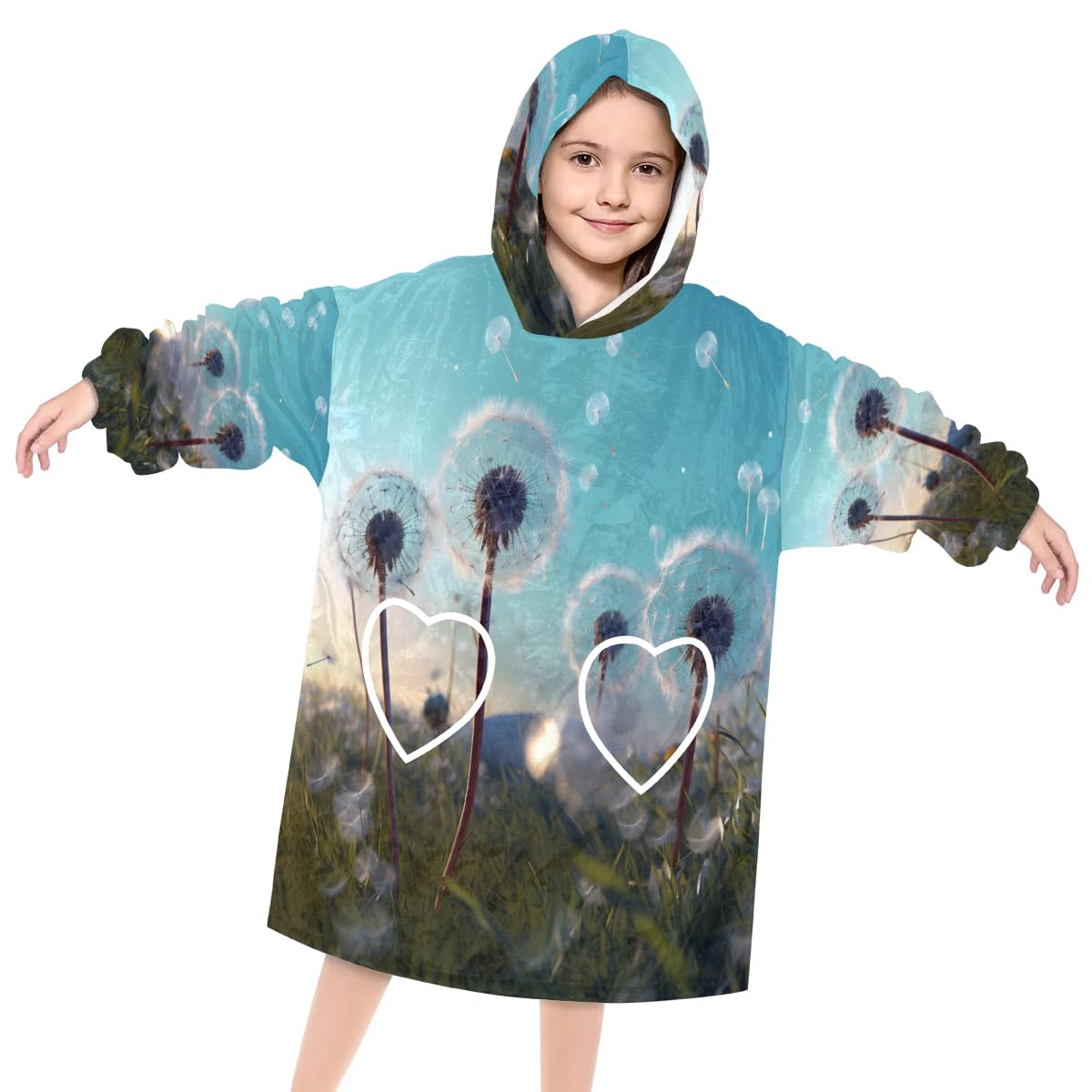 Kids Blanket Hoodie Wild Dandelion Wearable Blanket Hoodie Oversized Hooded Blanket, Sweatshirt Blanket with Pockets Soft Warm Kids Hooded Blanket for Girls, Boys