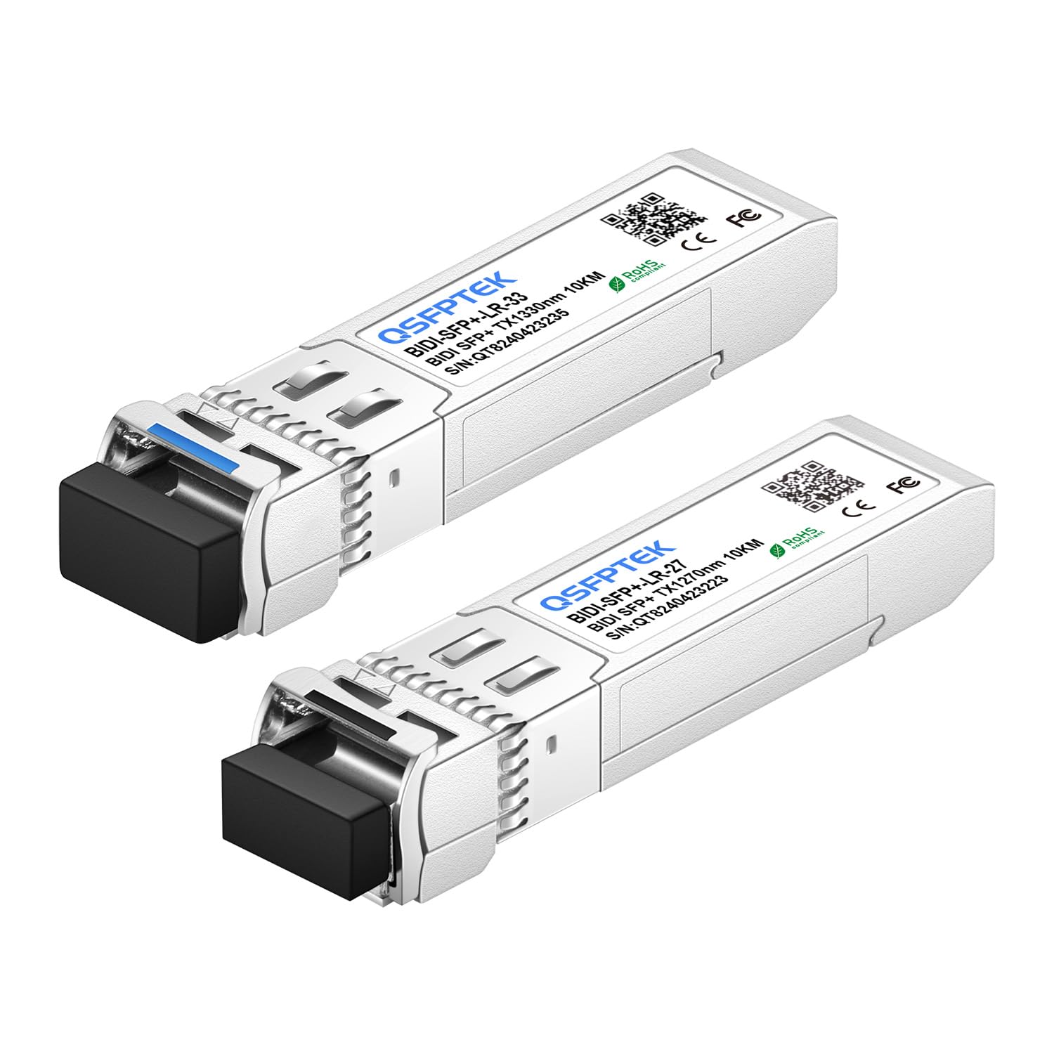 QSFPTEK 10G SFP+ Bidi Transceivers LC Single-Mode Module for Cisco SFP-10G-BXD-I (1330nm-TX/1270nm-RX) / SFP-10G-BXU-I (1270nm-TX/1330nm-RX),10KM, with DDM - 1 Pair