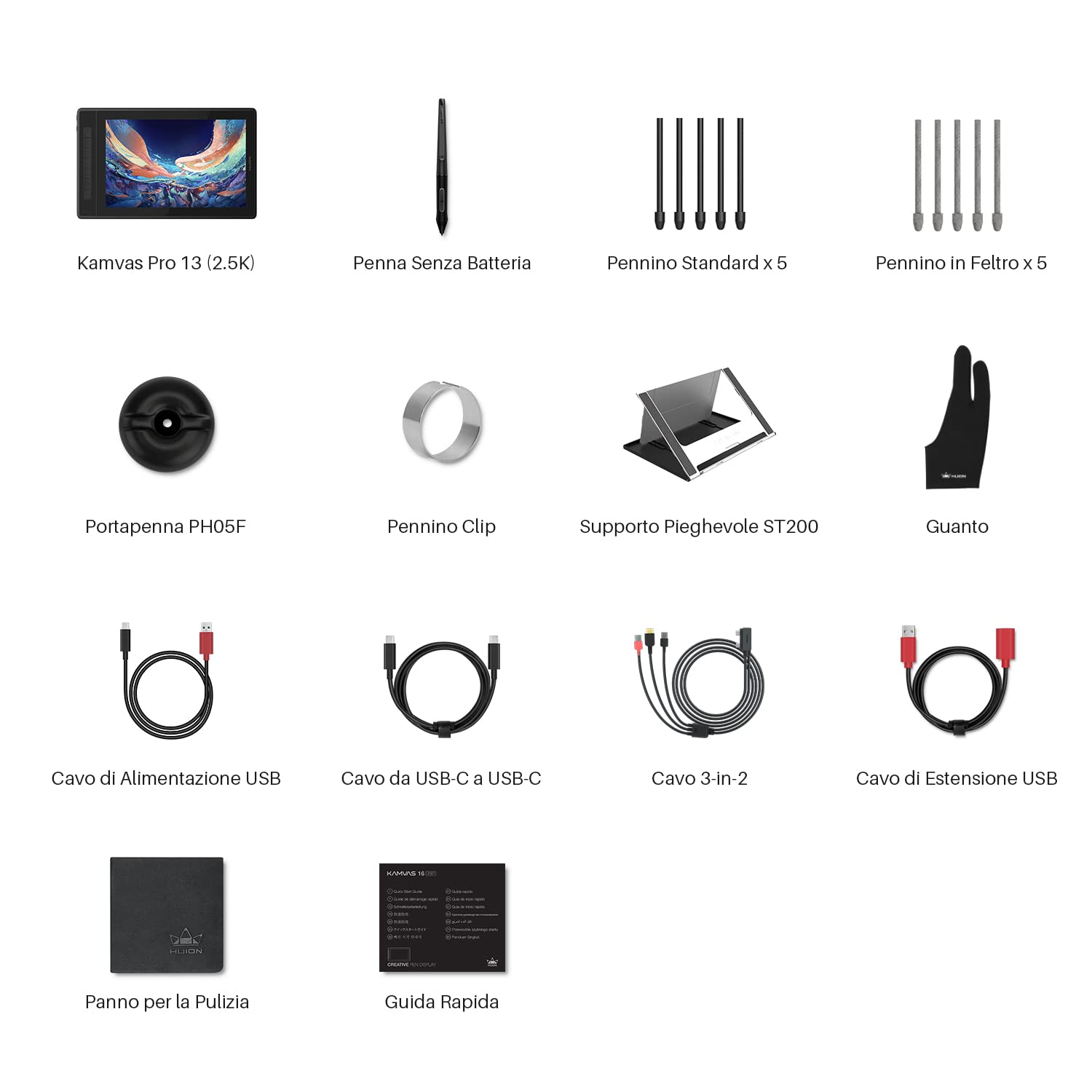 HUION Kamvas Pro 13 2.5K Tavoletta Grafica con Schermo, Schermo Full-Laminato da 13,3 Pollici, 145% sRGB Vetro Antiriflesso Tavoletta Display, con Penna Digitale Senza Batteria e Pennini in Feltro | QLED Full Lamination, 99% Adobe RGB, PW517, stilo senza