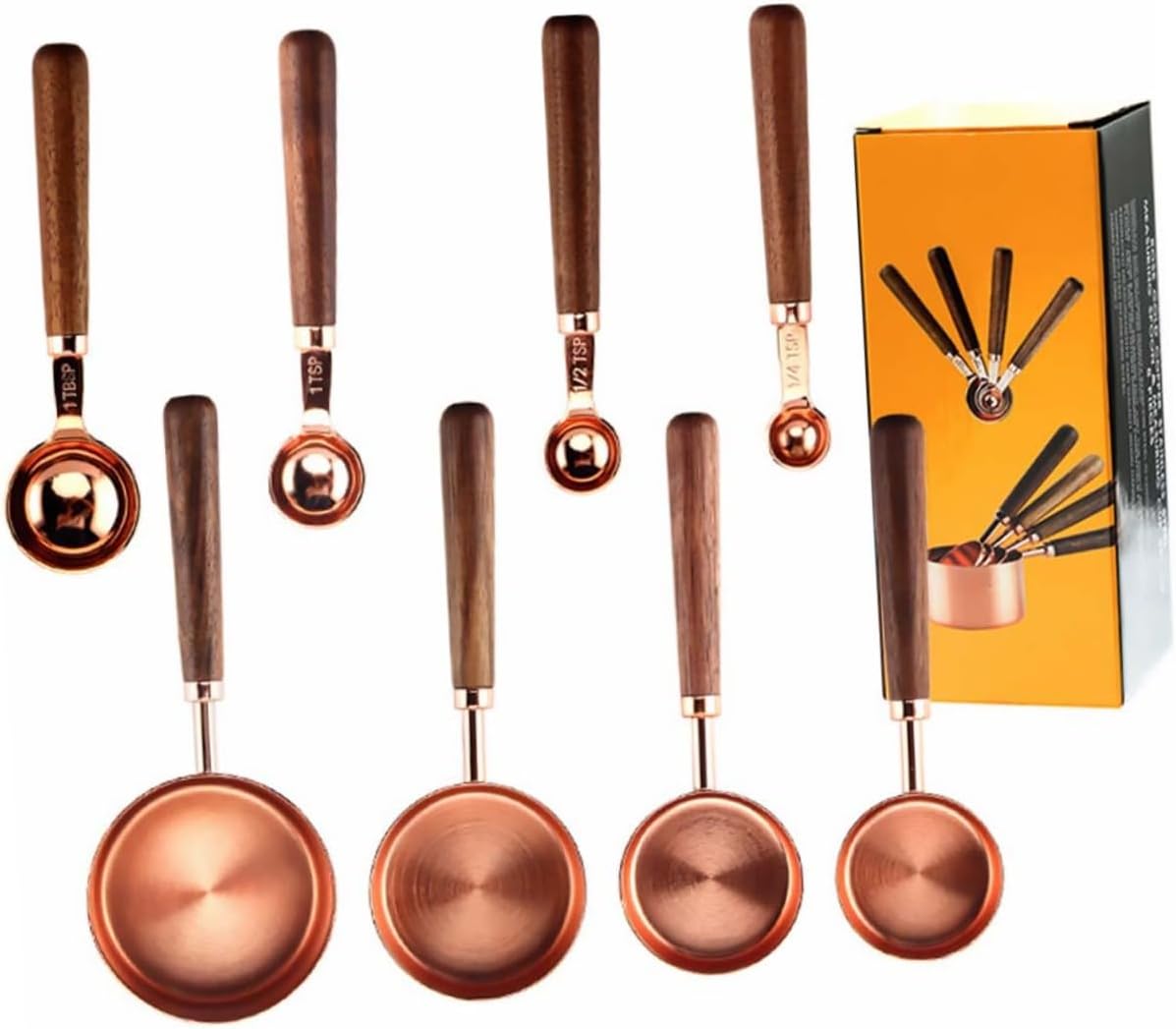 Stainless Steel Measuring Cup and Spoon Set with Walnut Handle Accurate Measurements for Baking and Cooking Professional and Home Use