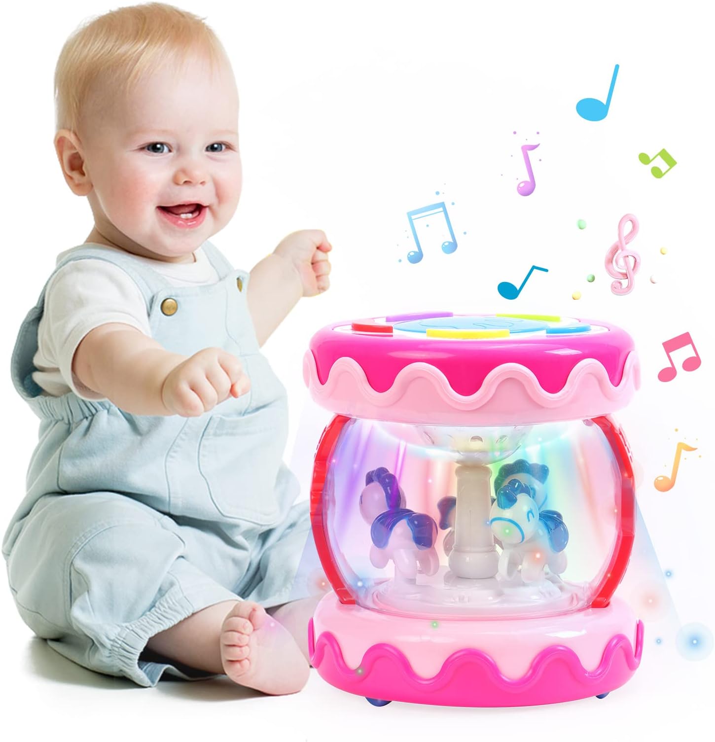 Baby Toys 6 12 18 Months Unicorn Carousel Rotating Projector Light Up Toys with Music, Early Learning Musical Toys for 1 2 Year Old Girls Boys, Educational Toy 1st Birthday Gifts Present 4.5in(Pink)