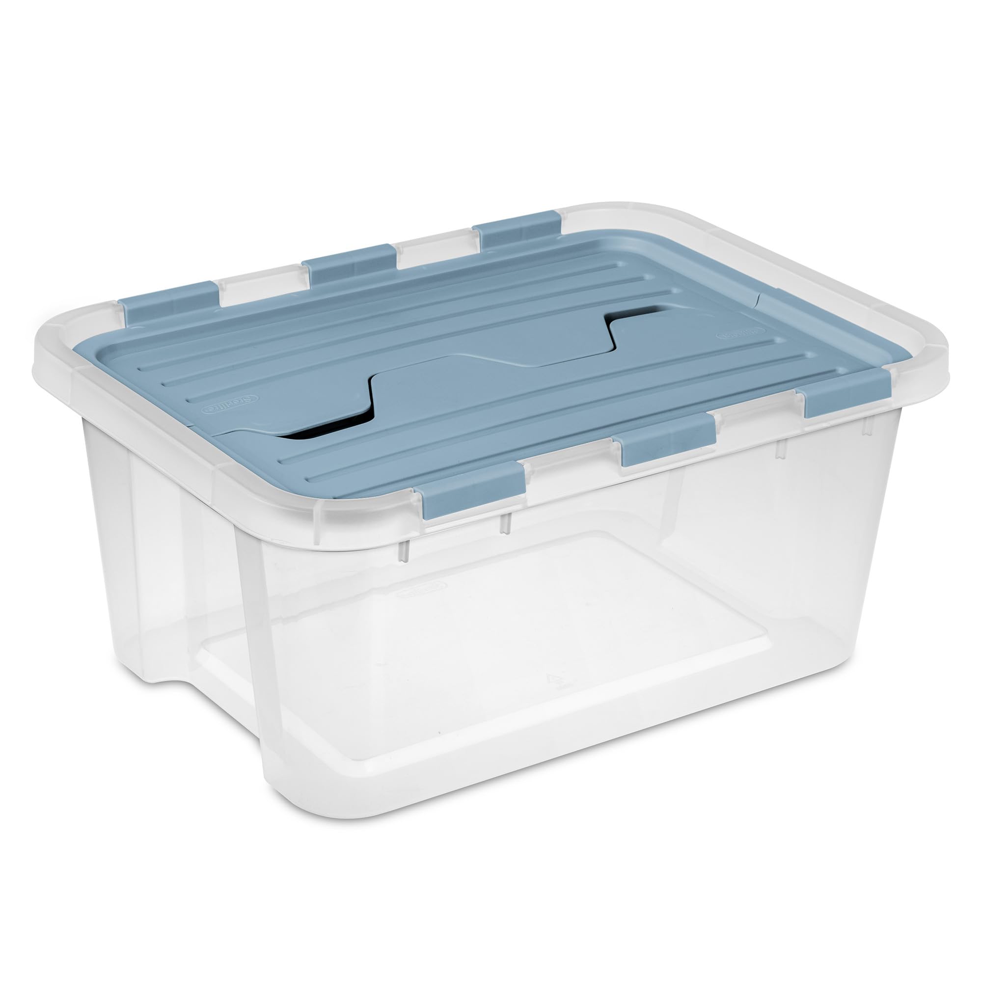 Sterilite 18 Pack Hinged Lid Storage Box, 20 Qt Plastic Container, Washed Blue - Home Organizer Tote for Storing Shoes, Crafts, Clothing, or Decor