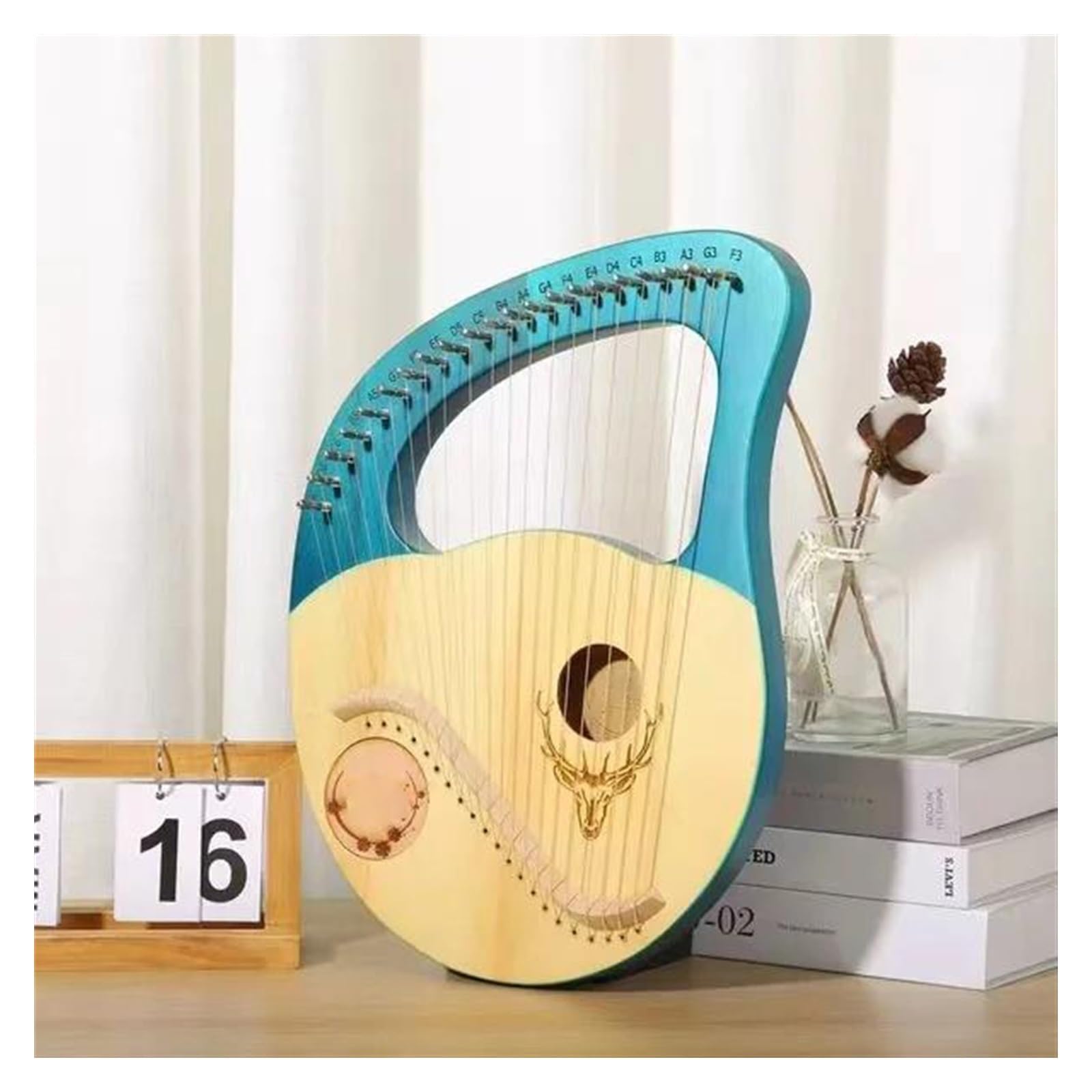 xilofono professionale 16/19/21/24 Corde Arpa In Legno Di Mogano Strumento Musicale Lira Arpa Con Chiave Di Accordatura Corde Di Ricambio(21 Blue)