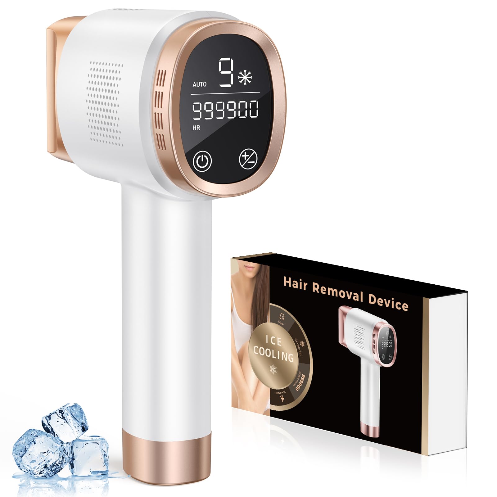 Geräte Haarentfernung mit 8℃ Kühlsystem, Schmerzfreie Haarentfernung Zuhause, 9 Energiestufen 21J für Damen Herren, Gesich Achseln Bikini Beine Körper, Gold
