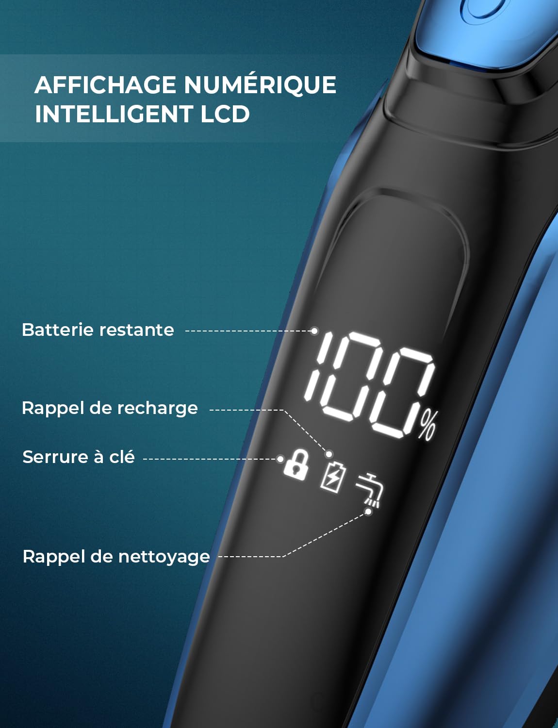 Rasoir Électrique pour Homme Rasoir à Têtes Rotatives avec Tondeuse Barbe de Précision IPX7 Rasoir à Sec et Humide avec Verrouillage de Voyage RS8336 Bleu Shaver Portable