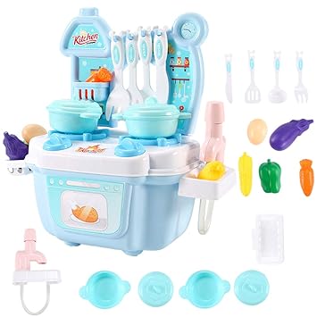 Buy 1 Set Simulation Mini Kitchen Set Play House Plastic Cute Cooking Bench Playsets Role Play Toys Accessories For Kids Children Blue Online At Low Prices In India Amazon In