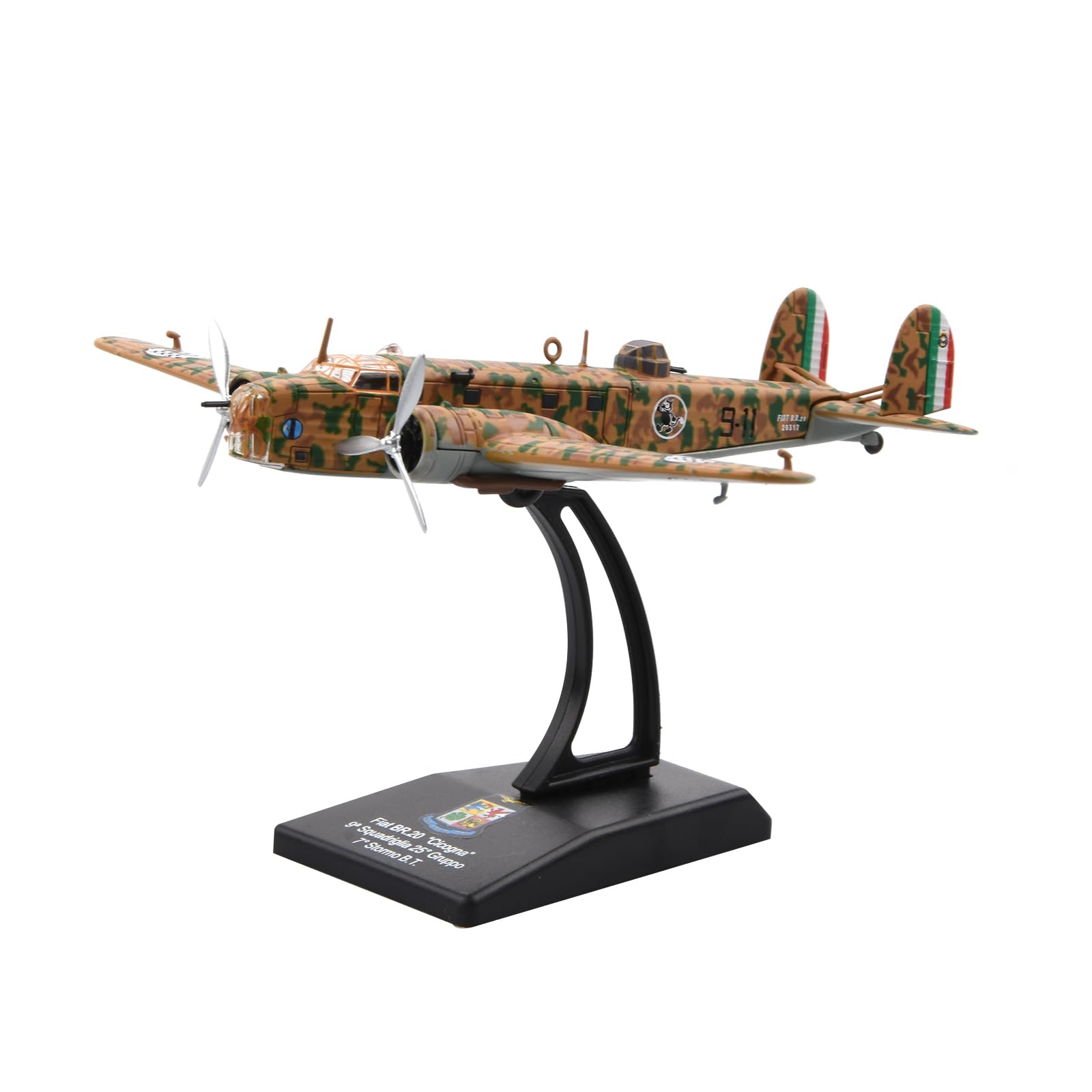 DAGIJIRD Modelo de avión de aleación de simulación 1:144, aleación de la Segunda Guerra Mundial de la Fuerza Aérea Italiana BR.20 Cicogna Cigüeña Bombardero Modelo