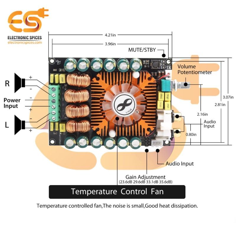 Image of Electronic Spices TDA7498E 160W+160W Two-Channel Stereo Intelligent Digital Audio Power Amplifier Board