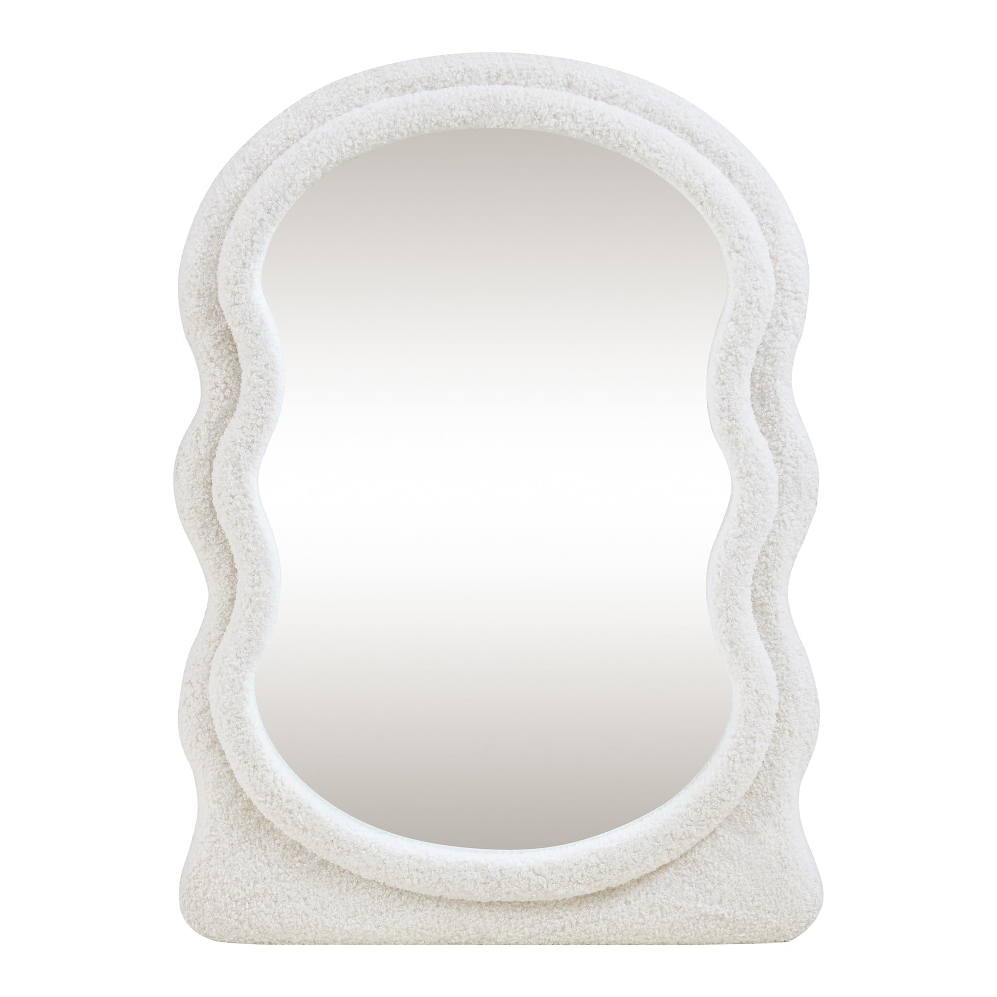 [en.casa] Specchio da Parete Moderno con Cornice in Peluche Morbida Forma Ondulata Specchio Decorativo per Ingresso Salotto Camera 80 x 60 cm Bianco