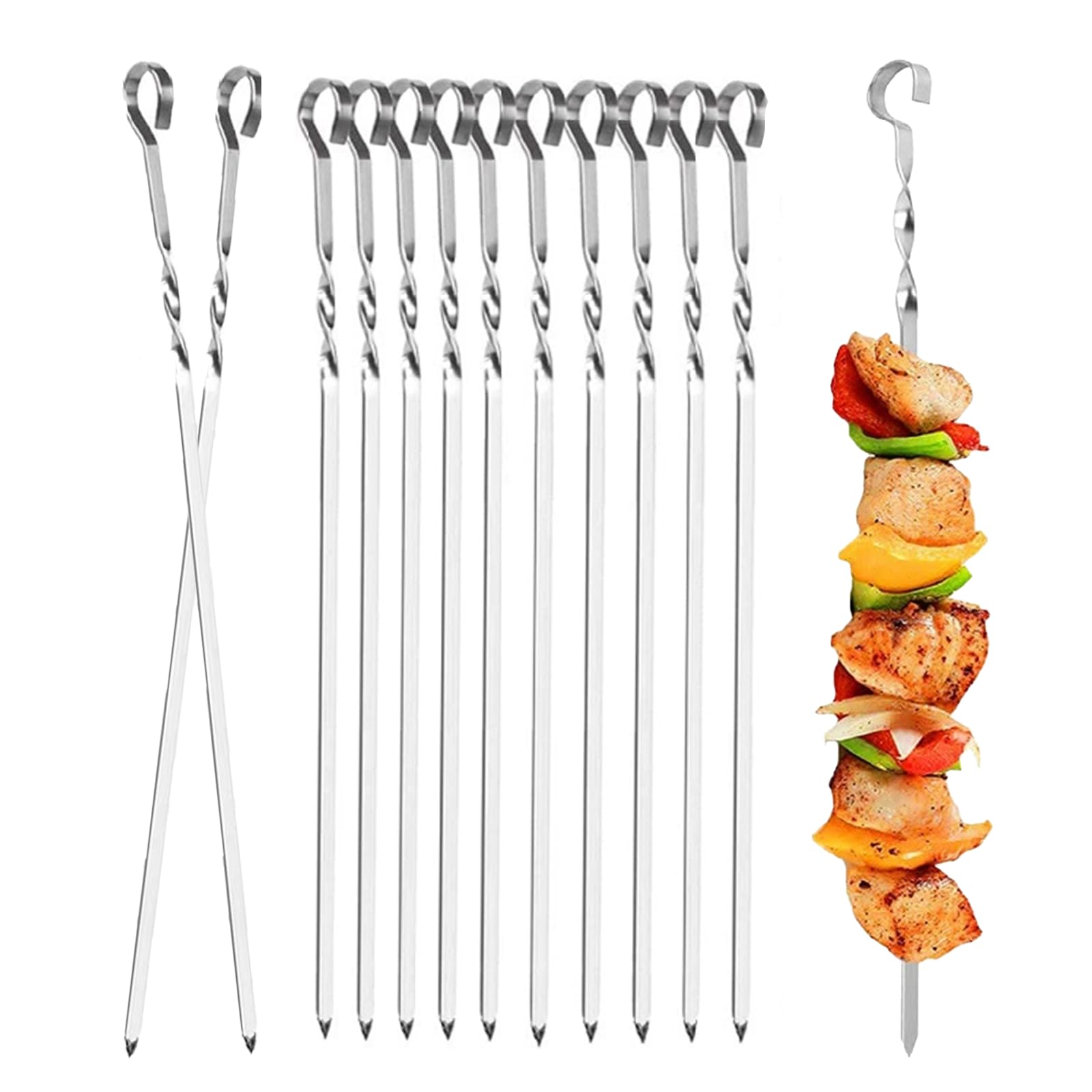12 spiedini per barbecue in acciaio inox, spiedini lunghi da 39 cm, spiedini da barbecue in acciaio inox, per falò o barbecue