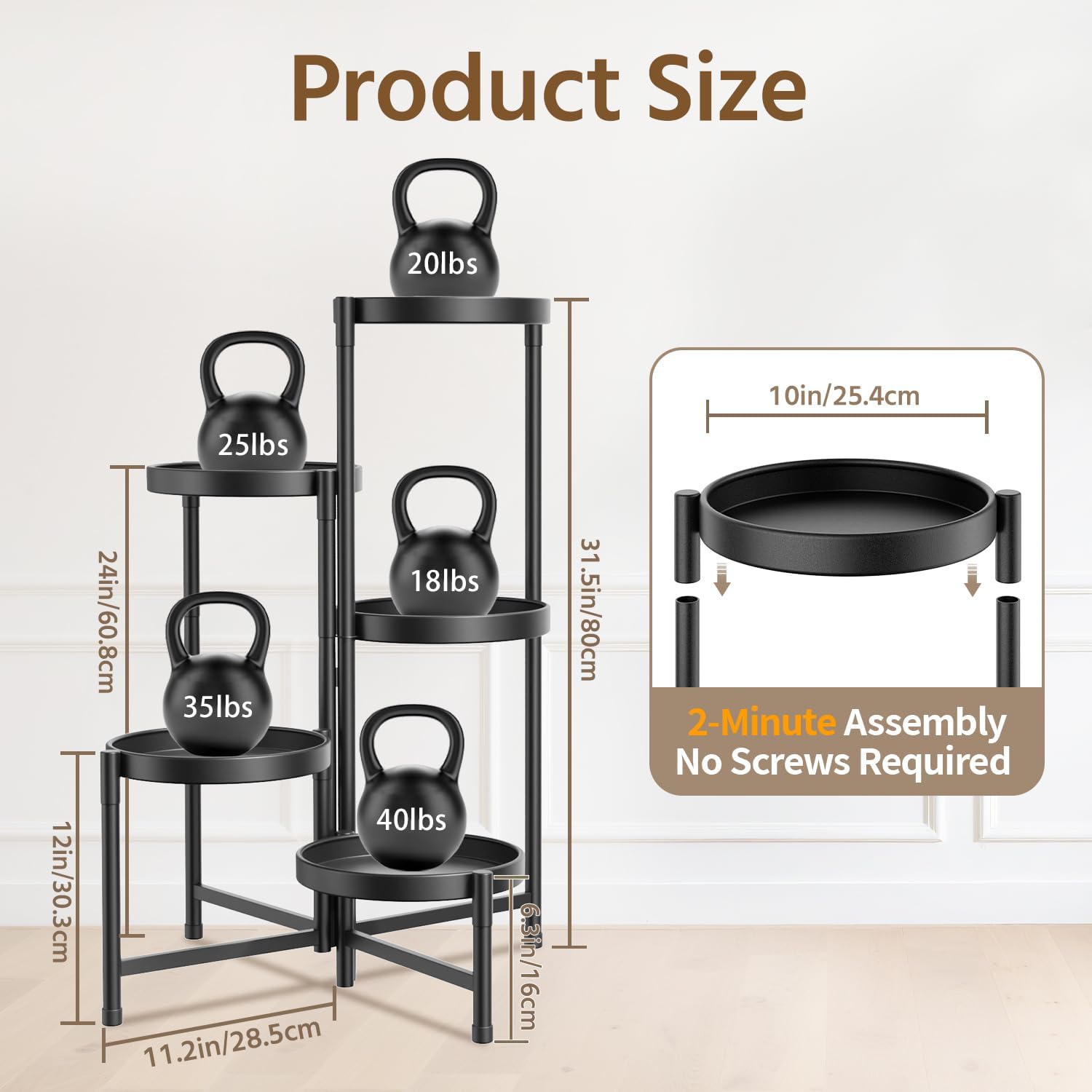 LASZOLA 5 Tier Large Plant Stand Indoor Tall with 10 Inch Metal Tray, Corner Folding Flower Display Rack, Modern Plant Holder Shelf for Outdoor Patio Porch Garden Office Living Room, Black