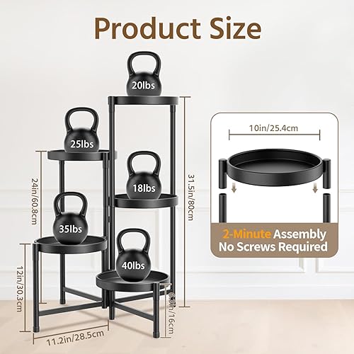 Miniatura 3 de LASZOLA Soporte grande para plantas de 5 niveles para interiores con bandeja de metal de 10 pulgadas, estante plegable de esquina para flores