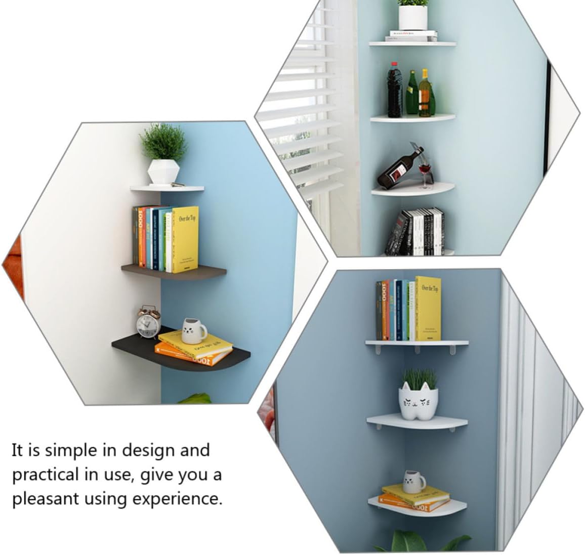 SOLUSTRE 3pcs White PVC Corner Shelves Wall Mount Floating Shelves for Kitchen and Home Decor for Living Room or Bathroom Storage