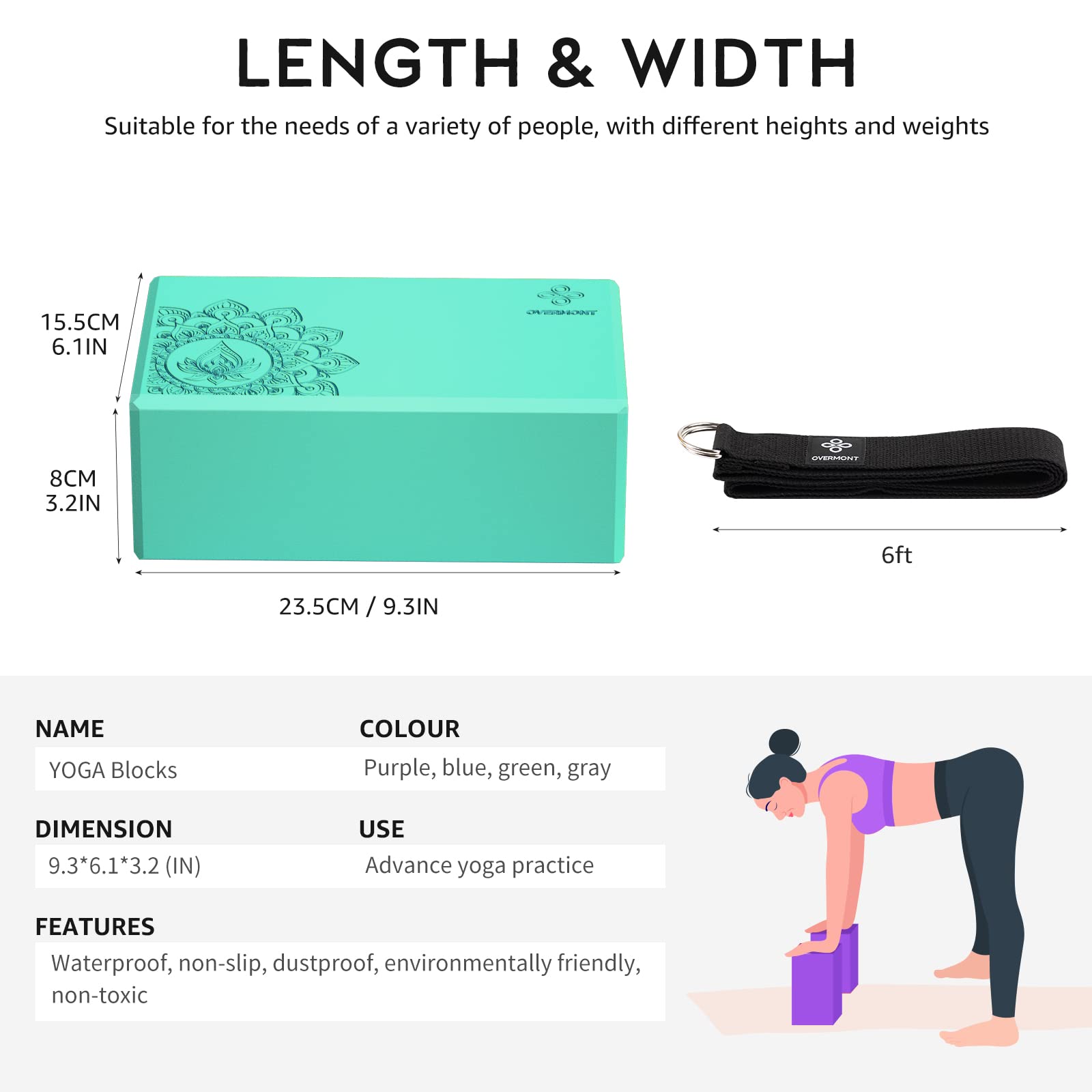 Blocchi Yoga In Sughero Overmont - 2 Pezzi Con Cinghia, Per Pilates E Meditazione - Foto 10