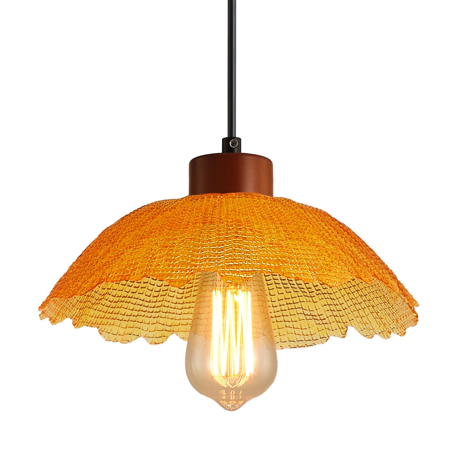 ANYLOVE Vintage Hammered Amber Glass Pendant Light, 11inch Gradient Petal Ceiling Hanging Lamp. Adjustable for Kitchen Island, Dining Room, Bedroom,
