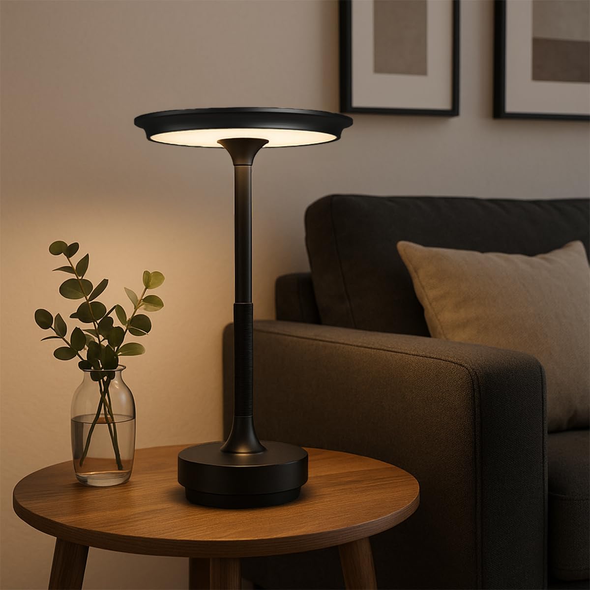 Ecolume Kabellose Tischlampe, LED, tragbar, batteriebetrieben, dimmbar, stufenlos, 3-farbige LED mit Memory-Funktion, tragbar für Heimbüro/Abendessen/Restaurant/Wohnzimmer (Schwarz & 2er-Pack)