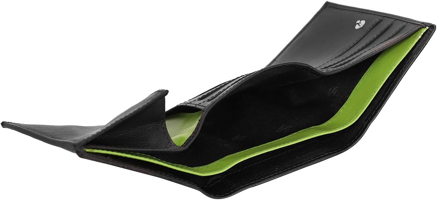 STARHIDE RFID Blocking Tall Genuine Goat Leather Trifold Zip Wallet Gift Boxed 615 (Black/Green)