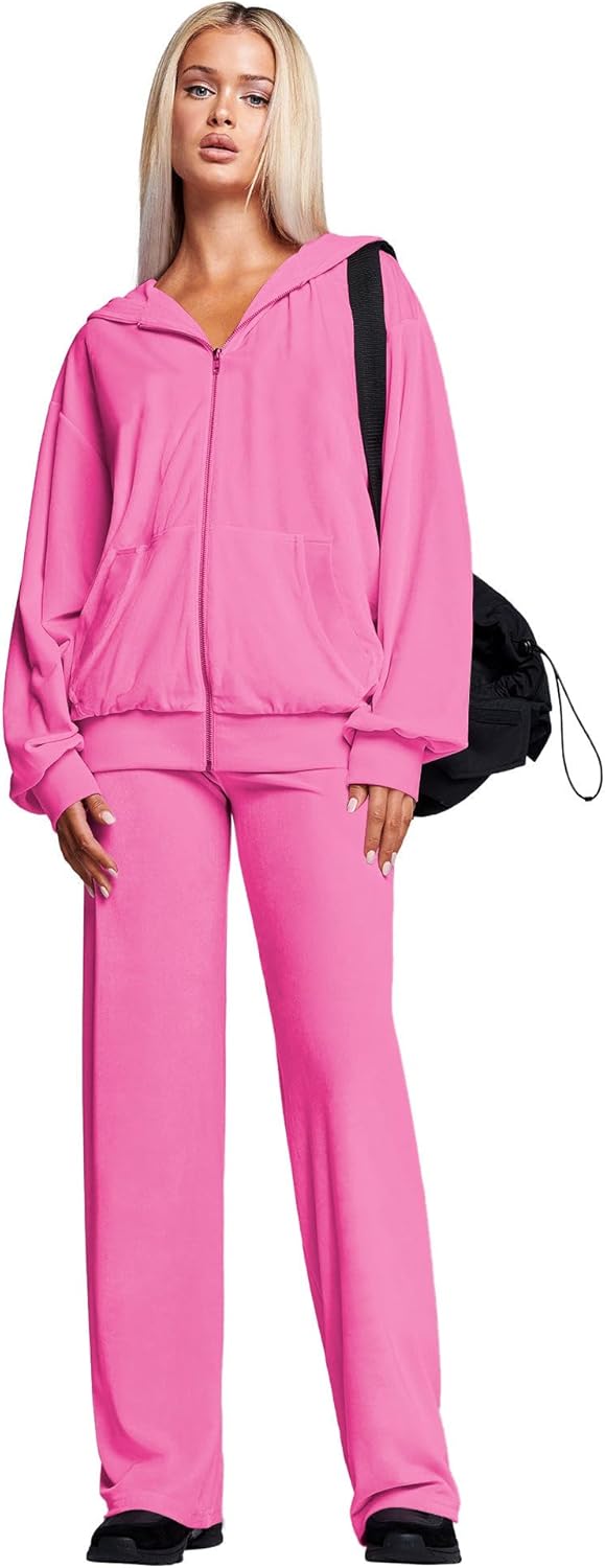 yidengymx Womens 2 Piece Velour Tracksuit Two Piece Soft Velvet Hooded Sweatsuits for Women Lounge with Pockets